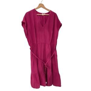 Gap Pink Dress Elastic Waste Bend Belted Ruffled Dress Size XXL